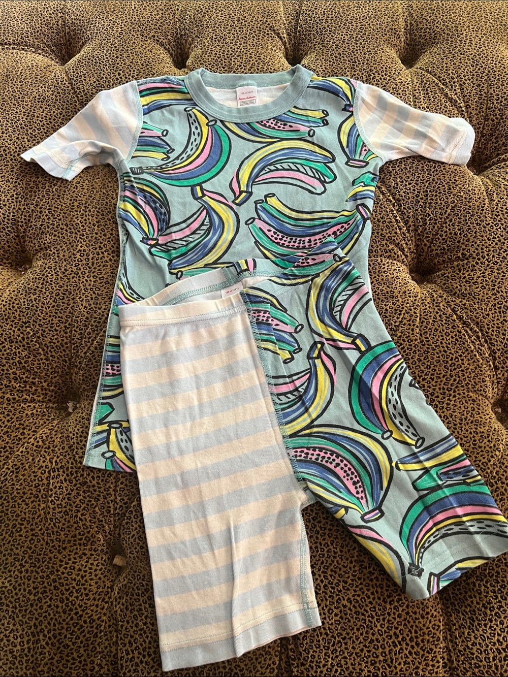 Hanna Andersson Light Blue Rainbow Banana Pajama Set size 12